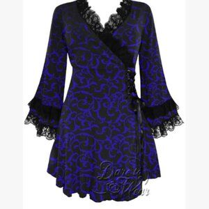 Goth Black Blue Dare to Wear Fashion Lace Victoria Top in Paris by Night